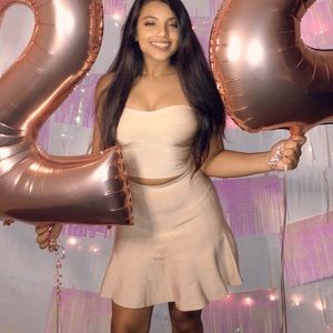 bebe Nude Strapless Crop Top and Skirt Set